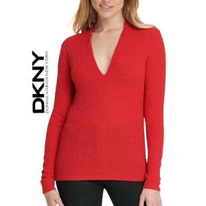 DKNY Woman Red Top Tank Dress Sweater Shirt, V Nec
